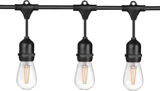 Sunlite 48ft Outdoor String Lights, 1.5W Commercial Grade, Waterproof, Linkable Strands, UL Listed, 15 Hanging Sockets, Shatterproof LED Edison Bulbs Included, 2700K Soft White