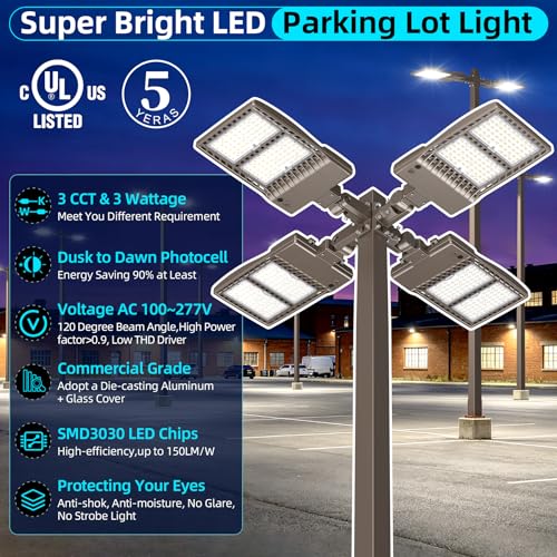 4Pack 400W LED Parking Lot Lights Dusk to Dawn