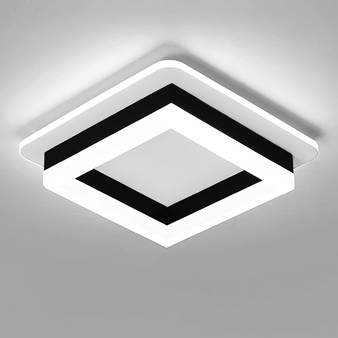 Square Modern Led Ceiling Light Fixture, 24W Black Flush Mount Hallway Ceiling Light Small Close to Ceiling Lamp for Living Room Bedroom Kitchen Balcony Cloakroom (Cool White, 6000K)