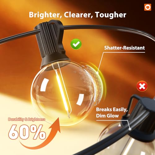 Outdoor String Lights 50FT G40 with Remote 27 LED Shatterproof Bulbs (50 Foot)