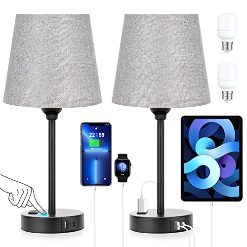 Grey Bedside Lamps Set 2 for Bedroom (2 Count)