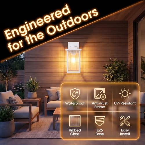 2 Pack 13" White Outdoor Wall Light