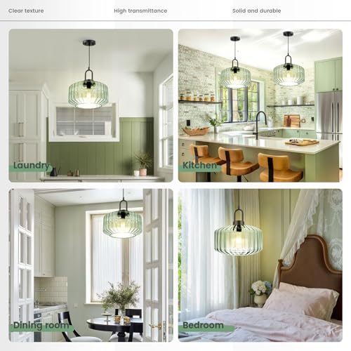 2 Lights Modern Hanging Light Green Pendant Light Fixture MidCentury