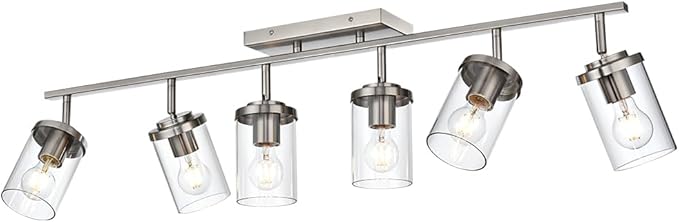 BONLICHT Transitional 6-Light Glass Track Lighting Kit Directional Ceiling Spot Light Brushed Nickel Modern Bathroom Vanity Wall Lights for Kitchen Living Room Office, Flexibly Rotatable Light Head - Aura Lighting