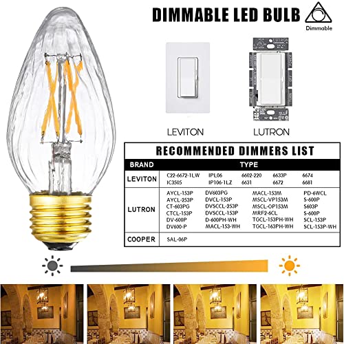 Dimmable E26 led Bulb 6W Equal 60 watt Vintage LED Edison Bulb AC120V 3000K Soft White F15 LED Bulb for Ceiling Fan Light Bulbs