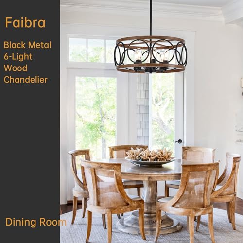 19.7" 6 Light Black Farmhouse Drum Pendant Light for Dining Room