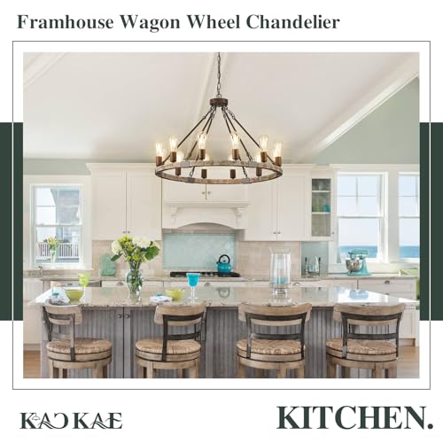 Farmhouse Wagon Wheel Chandelier 31" Wooden Chandelier Light Fixture 12