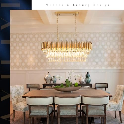 Modern Rectangular Chandelier Gold Crystal Chandeliers for Dining Room