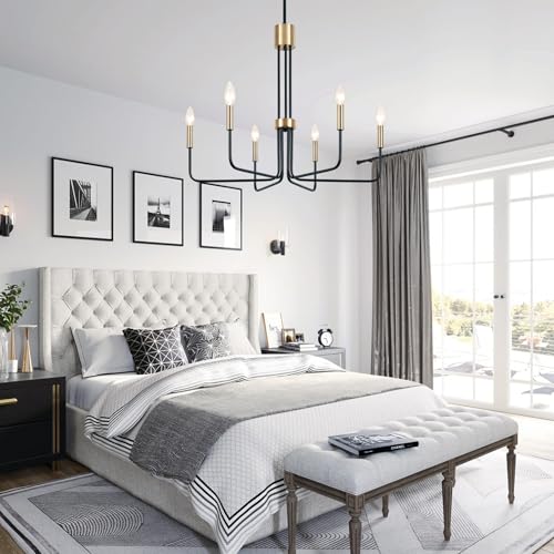Modern Black and Gold Chandelier 6 Lights Farmhouse Light Fixtures