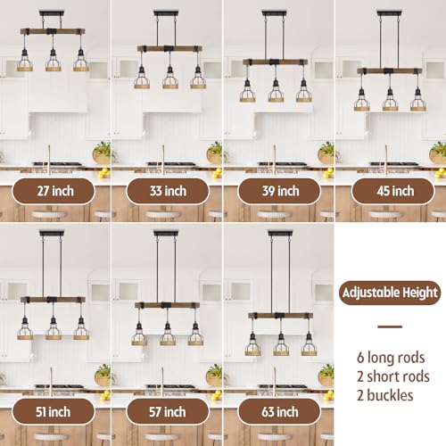 3 Light Island Light for Kitchen Over Table Chandelier Rustic