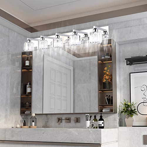 Crystal Bathroom Vanity Light Stainless Steel Modern Vanity Light 5 Lights Crystal Bathroom Vanity Light Fixtures