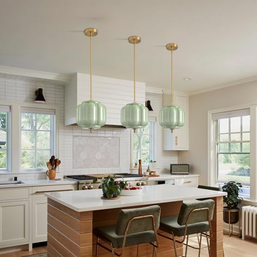 Vintage Green Glass Pendant Lights 9.8 Inch Mid Century Modern Hanging Ceiling Light