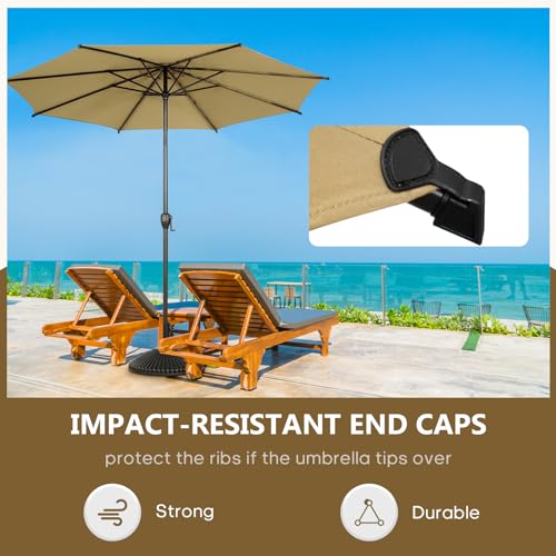 11FT Lyon Outdoor Patio Umbrella Outdoor Table Umbrella with Push Button Tilt and Crank Market Umbrella 8 Sturdy Ribs UV Protection Waterproof for Garden Deck Backyard Pool Tan