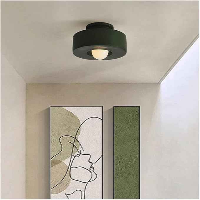 Japanese Wabi-sabi Style Resin Ceiling Light Fixture - 11.81 Inch Semi Flush Mount Ceiling Lighting for Hallway, Kitchen, Corridor, Bedroom, Entryway, Porch, Foyer(Green)