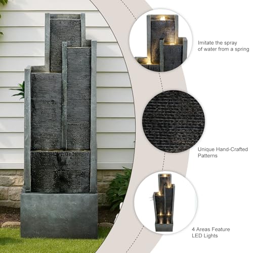 50.7" Tall Outdoor Water Fountain with LED Lights and Pump