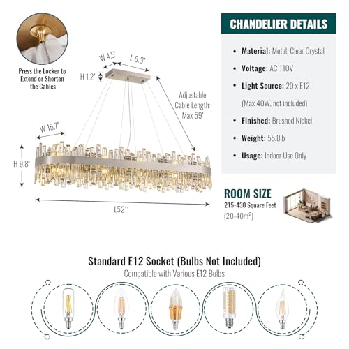 Modern Rectangle Crystal Chandelier for Dining Room