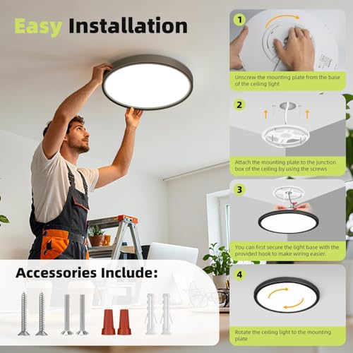 2Pack 12Inch LED Flush Mount Ceiling Light Fixture (2 Count)