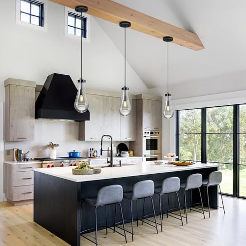 Raindrop Pendant Lights Kitchen Island Teardrop PlatingBlack Hanging Light Fixtures Clear Solid Glass Pendant Light Modern Chandeliers for Dining Room Porch Corridor Living Room (2 Count)