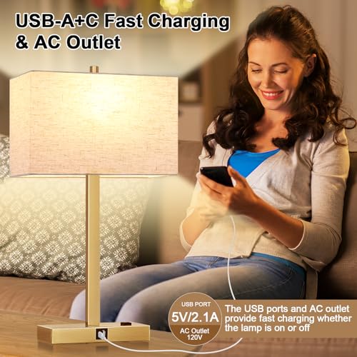 21" Set of 2 Table lamp with USB A+C & AC Outlets (2 Count)