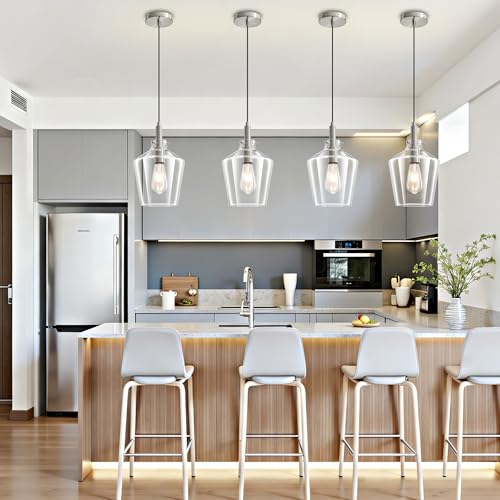 Glass Pendant Lighting for Kitchen Island Foyer 2 Pack Nickel Clear 8 Inch (2 Count)