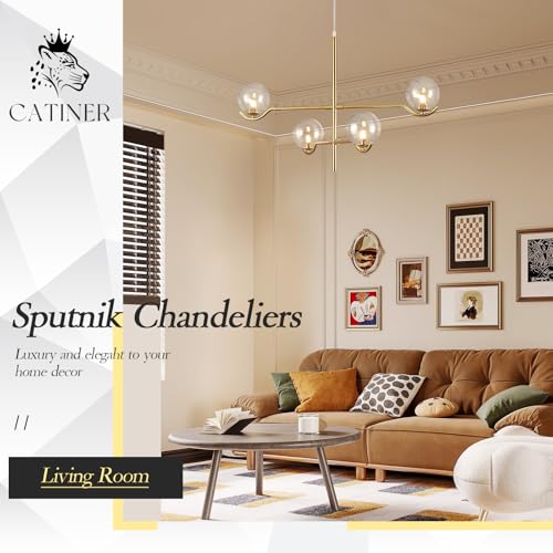 Modern 31" 4 Light Gold Sputnik Chandelier with Clear Glass Globe