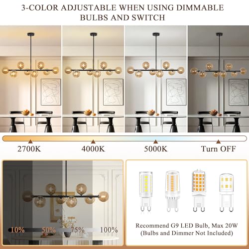 37" Mid Century Modern Chandelier Linear Chandeliers for Dining Room