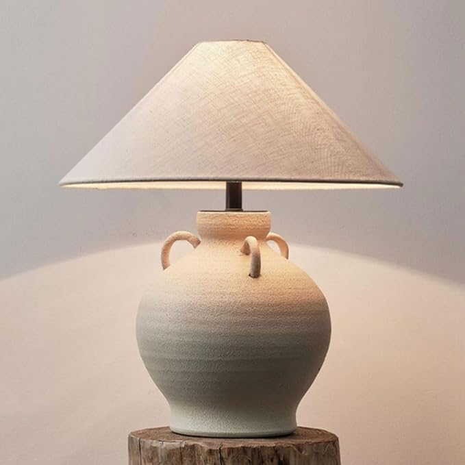 New Chinese Wabi-sabi Style Living Room Bed Bedside Desk Light Vintage Natural Fabric Ceramic Desk Lamp Club Villa Restaurant Coffee Shop Table Lamp Study Apartment Office Lighting Fixture