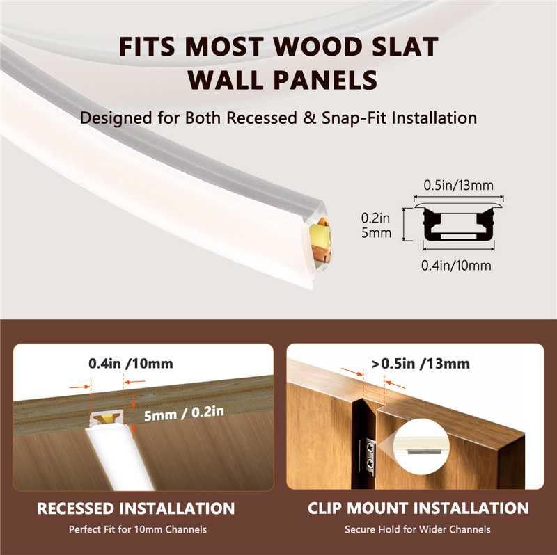 16.4ft 24V Smart Silicone LED Strip Lights Wood Slat Wall Recessed (Smart Control)