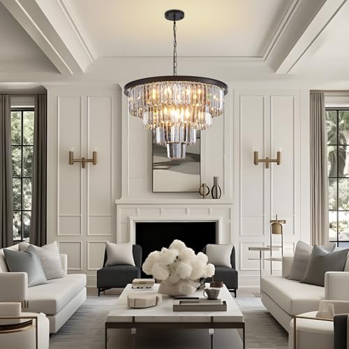 24'' Smoke Gray Crystal Chandelier Black Modern Luxury Light Fixture for Dining Room 4