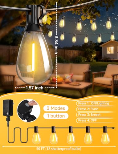 50FT Outdoor String Lights with Remote