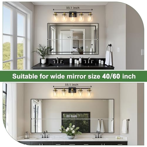 5 Light Black Gold Bathroom Light Fixture Over Mirror (5 Count)
