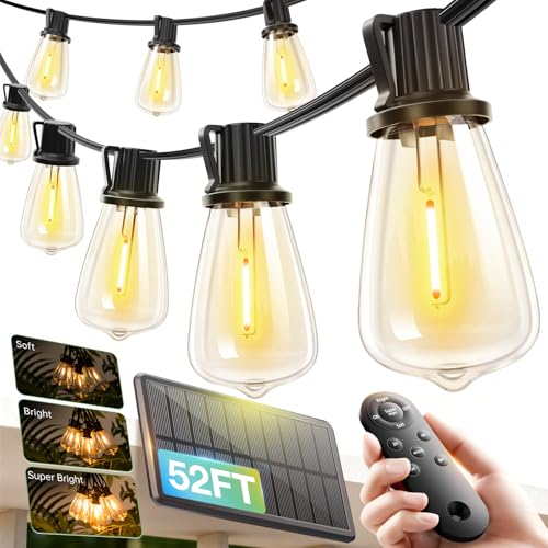52FT(48+4) Solar String Lights Outdoor, Waterproof Dimmable 16+1 LED (52 Foot)