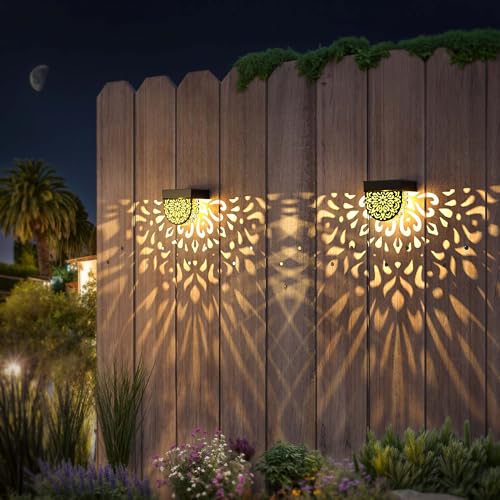Solar Fence Lights 6 Pack Solar Deck Step Wall Lights Outdoor Waterproof LED Decorations Warm Yellow Light Decorative Lighting for Garden