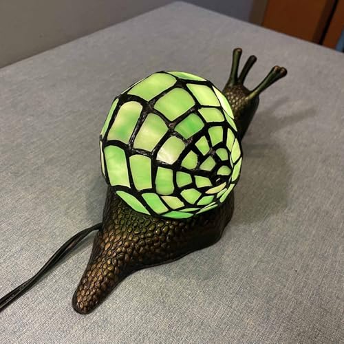 L10964 Green Land Snail Tiffany Style Stained Glass Accent Table Lamp