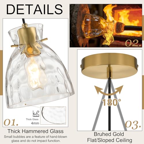 5.9" Mini Black Gold Hammered Glass Pendant Lights Kitchen Island 2 Pack (2 Count)