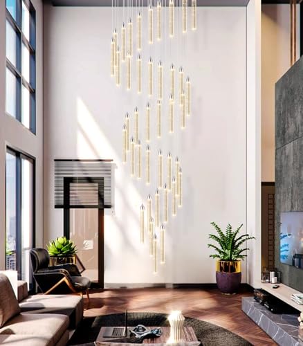 40 Lights Modern LED Crystal Chandeliers for Staircase 236'' Long High Ceiling Chandelier Dimmable Spiral Crystal Chandelier Hanging Light Fixture for Entryway Staircase Foyer Hallway