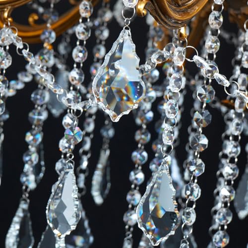 Crystal Chandelier Antique Gold Chandelier Candle Style for Dining Room 27"