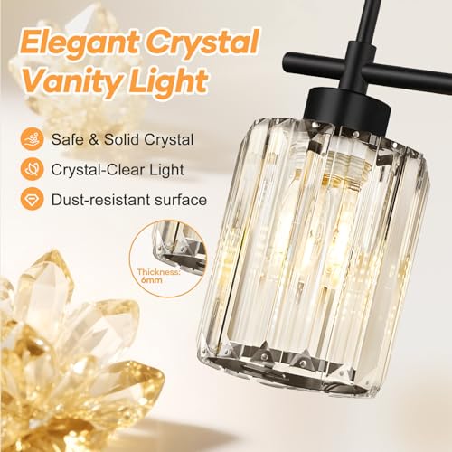 2 Light Matte Black Crystal Bathroom Vanity Light