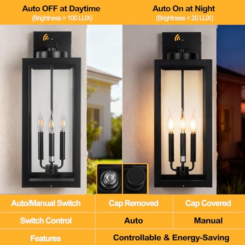 24" Extra Large Dawn to Dusk Outdoor Light Fixture Closed Bottom 3 (2 Count)