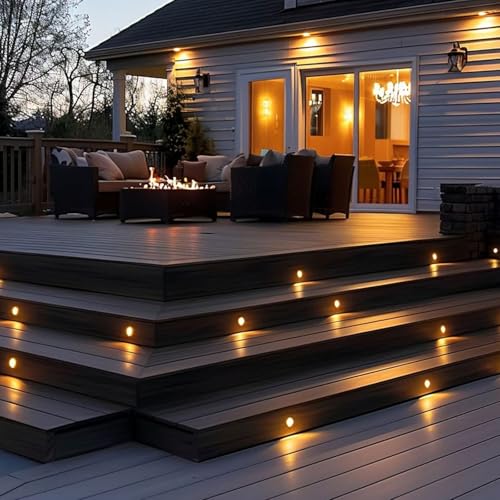 Pack of 10 Warm White Low Voltage LED Deck Lights kit Φ1.38 Outdoor Garden Yard Decoration Lamp Recessed Landscape Pathway Step Stair Warm White LED Lighting (10 Count)