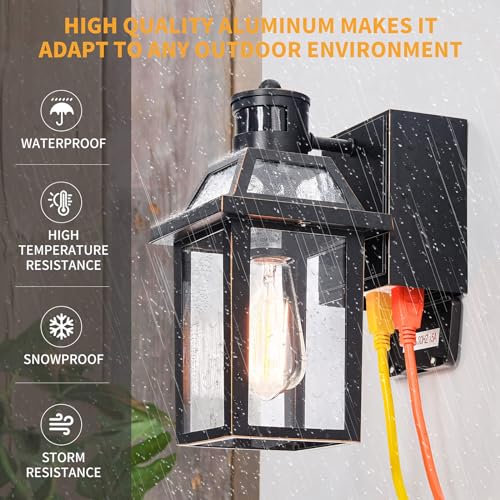 Porch Lights with GFCI Outlet Dusk to Dawn Outdoor Lighting Black 2Pack (2 Count)