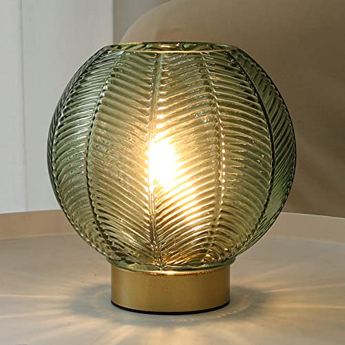 Battery Operated Decorative Glass Table Lamp with Timer Green