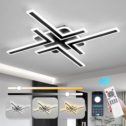 Modern Sputnik Flush Mount Ceiling Light Fixture 34.25Inches LED Dimmable Ceiling Light with Remote Control 3 Color 64W Black Chandelier for Kitchen Dining Room Living Room Bedroom