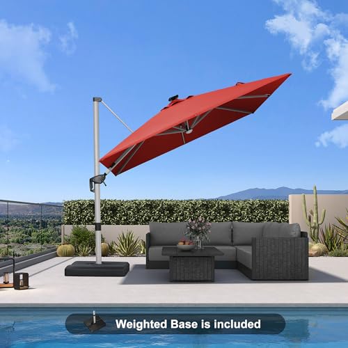 Patio Umbrella with Base 9' X 9' Solar LED Light