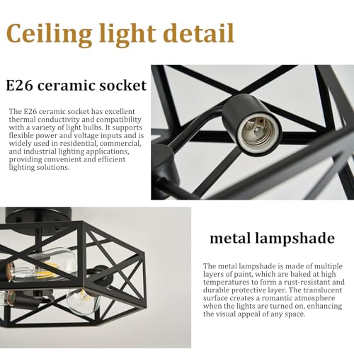 Black Modern Farmhouse Metal Semi Flush Mount Ceiling Light Fixture 14.6 in