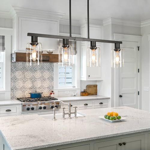 DSMJFU 4 Light Kitchen Island Lighting Black Bar Island Lights for Kitchen