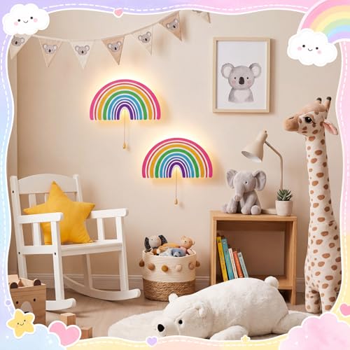 2 Pcs Rainbow Night Light for Girls Cute Floating LED Lamp for Kids Nursery Room Decor Battery or USB Operated Night Light for Wall Bedroom Table Office Home Decorations (2 Count)