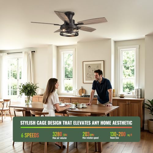 42 Inch Flush Mount Ceiling Fans with Lights and Remote (Black - Flush Mount / 42 Inch)