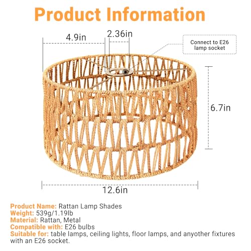 Hanging Light Boho Lamp Shades Small Lamp Shades for Table Lamps Vintage Rattan Lampshade for Hanging Lamp Wall Sconce Floor Lamp Woven LampShades for Living Room Decor Pendant Light