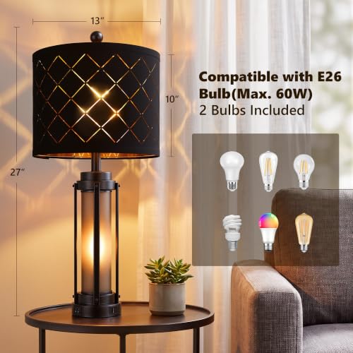27'' Modern Table Lamp Set of 2 with Nightlight (2 Count)